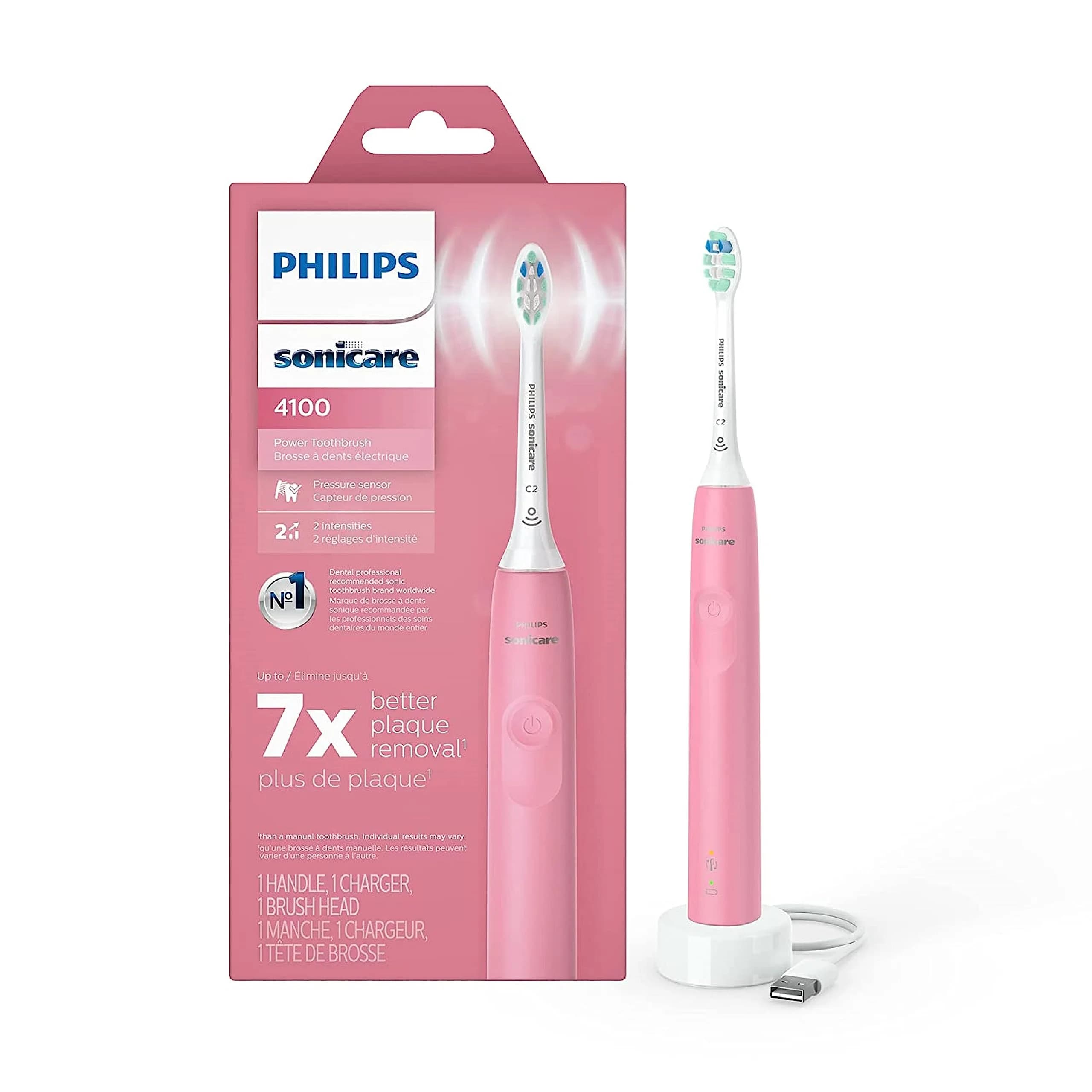Philips Sonicare ProtectiveClean 4100 Rechargeable Electric Power Toothbrush, Black, 1 Count | Removes up to 7x More Plaque — Pink / 4100