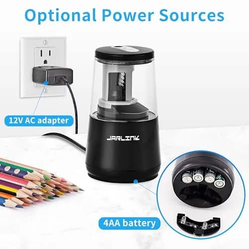 JARLINK Heavy Duty Electric Pencil Sharpener with Helical Blade & Auto Stop | 6-8mm Pencils, Black thumbnail 5