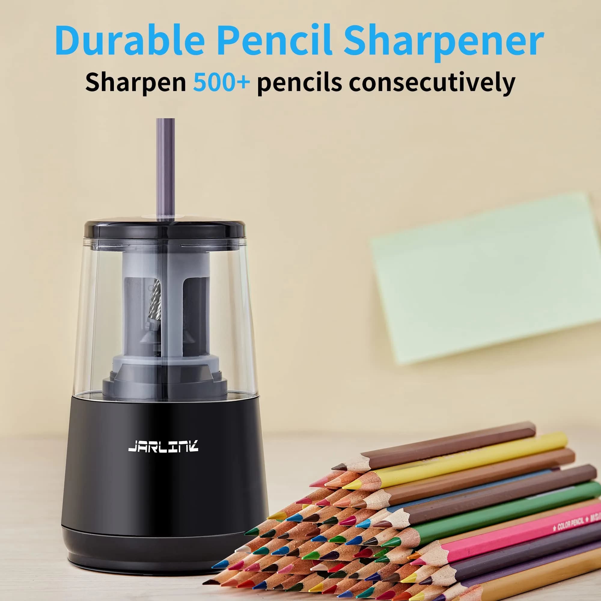 JARLINK Heavy Duty Electric Pencil Sharpener with Helical Blade & Auto Stop | 6-8mm Pencils, Black - view 6