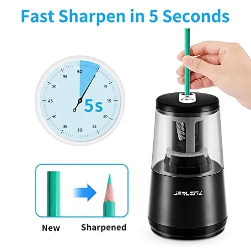 JARLINK Heavy Duty Electric Pencil Sharpener with Helical Blade & Auto Stop | 6-8mm Pencils, Black thumbnail 2