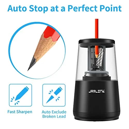 JARLINK Heavy Duty Electric Pencil Sharpener with Helical Blade & Auto Stop | 6-8mm Pencils, Black thumbnail 3