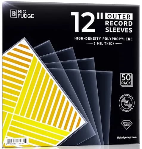 Big Fudge 12" Vinyl Record Outer Sleeves 50 Pack | Crystal Clear Polypropylene LP Album Protection - main product image