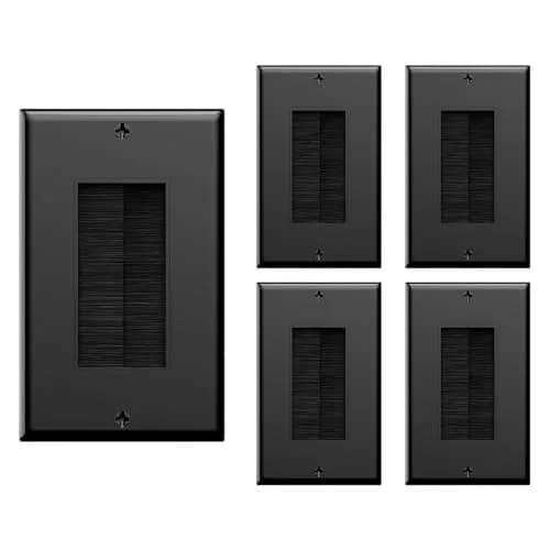VCE Single Gang Brush Wall Plate Cable Pass Through Black, 5-Pack | Routes HDMI, Coax, Speaker, Network Cables, behind Wall Mount TV thumbnail 1