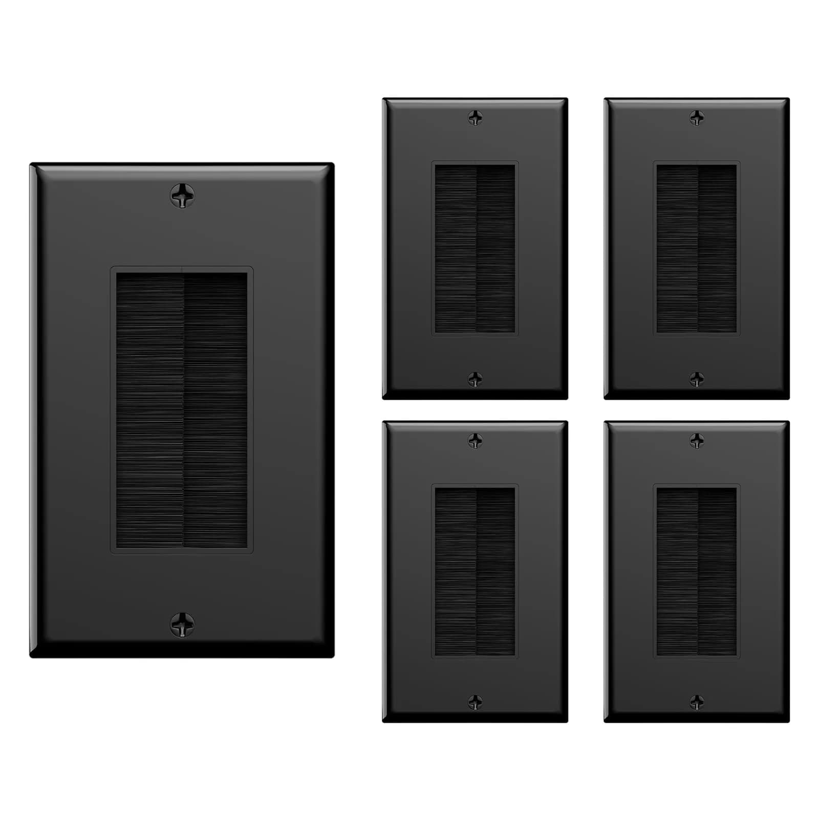 VCE Single Gang Brush Wall Plate Cable Pass Through Black, 5-Pack | Routes HDMI, Coax, Speaker, Network Cables, behind Wall Mount TV - main product image