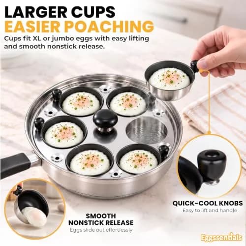 Eggssentials Egg Poacher Pan Nonstick Poached Egg Maker, Stainless Steel, 10 inches | PFOA Free, Dishwasher Safe thumbnail 6