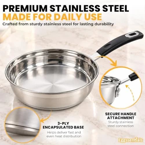 Eggssentials Egg Poacher Pan Nonstick Poached Egg Maker, Stainless Steel, 10 inches | PFOA Free, Dishwasher Safe thumbnail 7