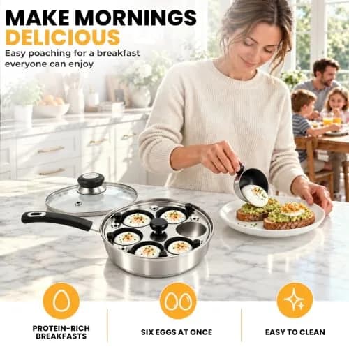 Eggssentials Egg Poacher Pan Nonstick Poached Egg Maker, Stainless Steel, 10 inches | PFOA Free, Dishwasher Safe thumbnail 8