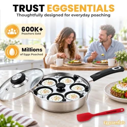 Eggssentials Egg Poacher Pan Nonstick Poached Egg Maker, Stainless Steel, 10 inches | PFOA Free, Dishwasher Safe thumbnail 2