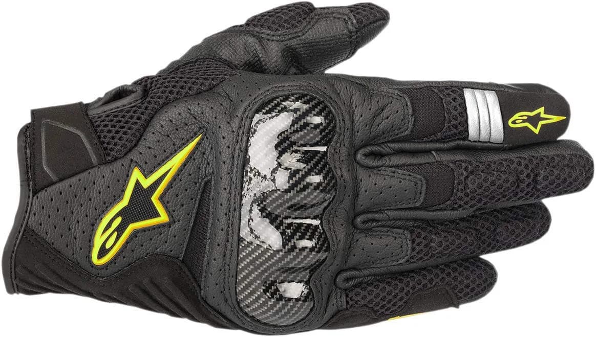 Alpinestars SMX 1 Air V2 Motorcycle Gloves Lightweight Ventilated Street Riding Comfort (70-120c) — Black/Yellow Fluorescent / Large