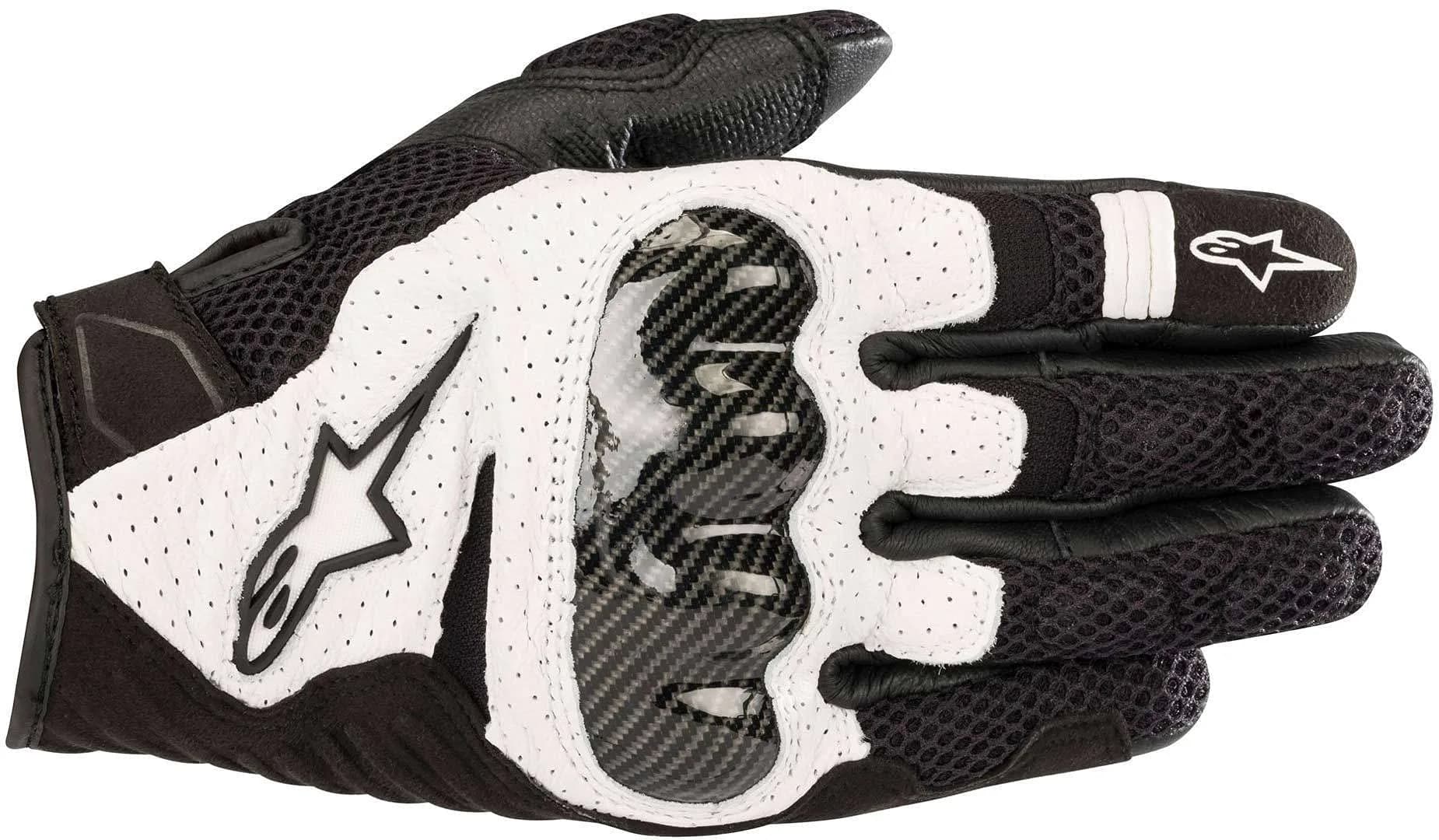 Alpinestars SMX 1 Air V2 Motorcycle Gloves Medium Black/White | CE Certified Protection for Street Riding — Black/White