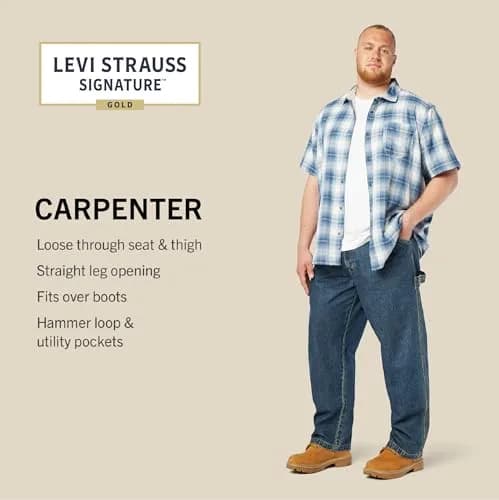 Signature by Levi Strauss & Co. Men's Carpenter Jeans, Light Indigo Stretch, 50W x 32L (127cm x 81cm) | Loose Fit Workwear thumbnail 3