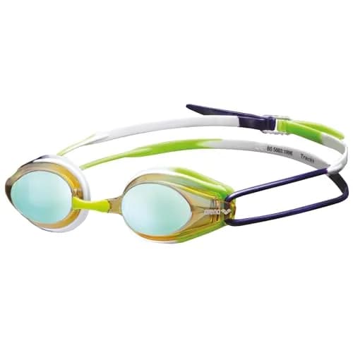 ARENA Tracks Adult Mirrored Racing Swim Goggles - Yellow/Purple/Green FINA-Approved Anti-Fog - main product image