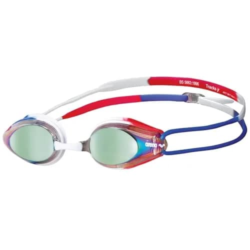ARENA Tracks Adult Mirrored Racing Swim Goggles - Gold/Blue/Red - main product image