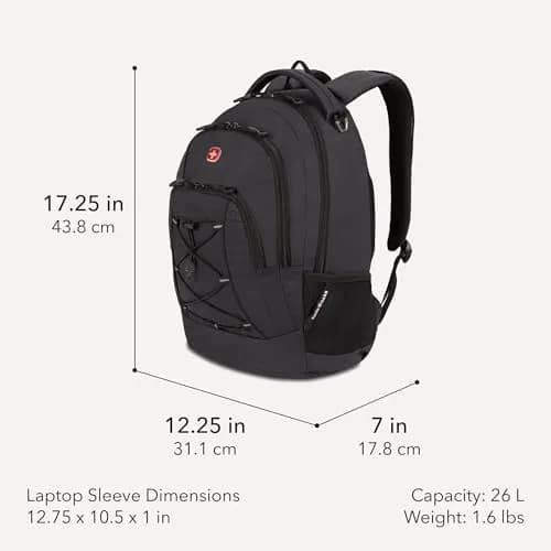 SwissGear Bungee Core Laptop Backpack Fits Most 13-Inch Laptops | Breathable Airflow Back Panel, Reflective Accents, Bungee Cord System thumbnail 2
