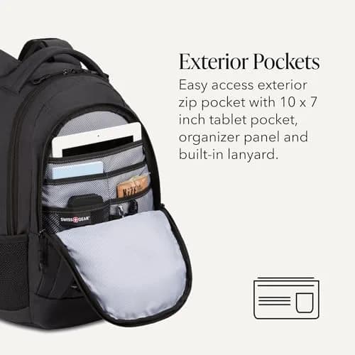 SwissGear Bungee Core Laptop Backpack Fits Most 13-Inch Laptops | Breathable Airflow Back Panel, Reflective Accents, Bungee Cord System thumbnail 3