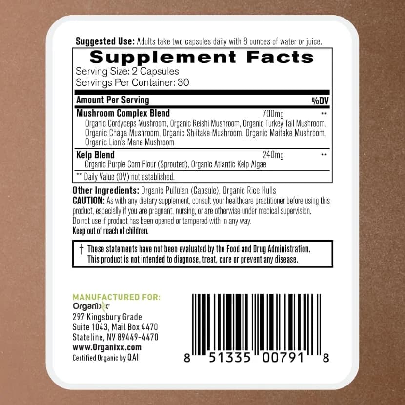 Organixx 7 Mushroom Supplement, Fermented, Immune Support, 60 Caps | USDA Organic & Bioavailable Mushroom Blend thumbnail 12