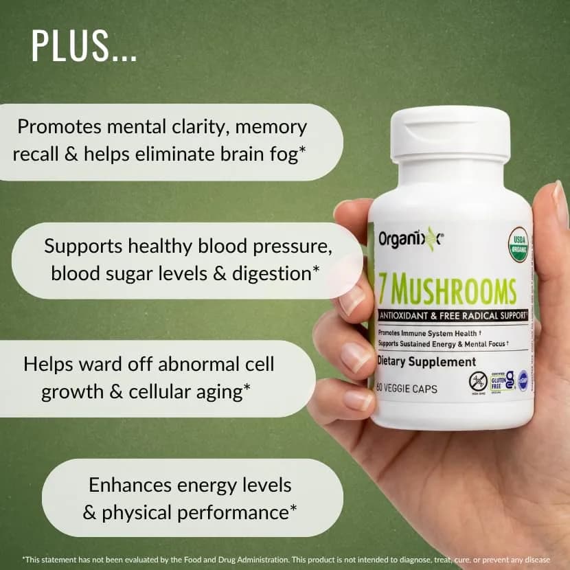 Organixx 7 Mushroom Supplement, Fermented, Immune Support, 60 Caps | USDA Organic & Bioavailable Mushroom Blend thumbnail 6