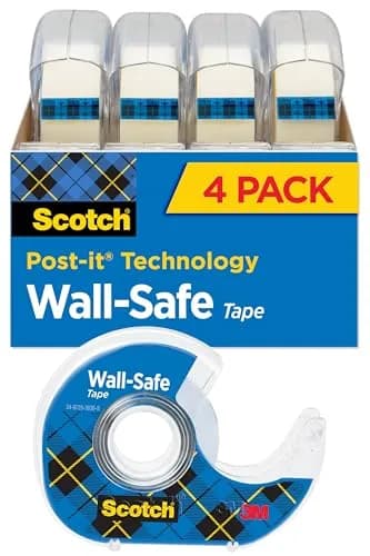 Scotch Wall-Safe Tape 4 Rolls | Sticks Securely, Removes Cleanly, Invisible, Photo Safe thumbnail 1