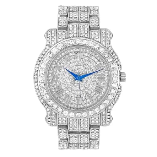 Charles Raymond Bling-ed Out Hip Hop Mens Watch 1.2 in Dial | Silver with Rhinestones thumbnail 1