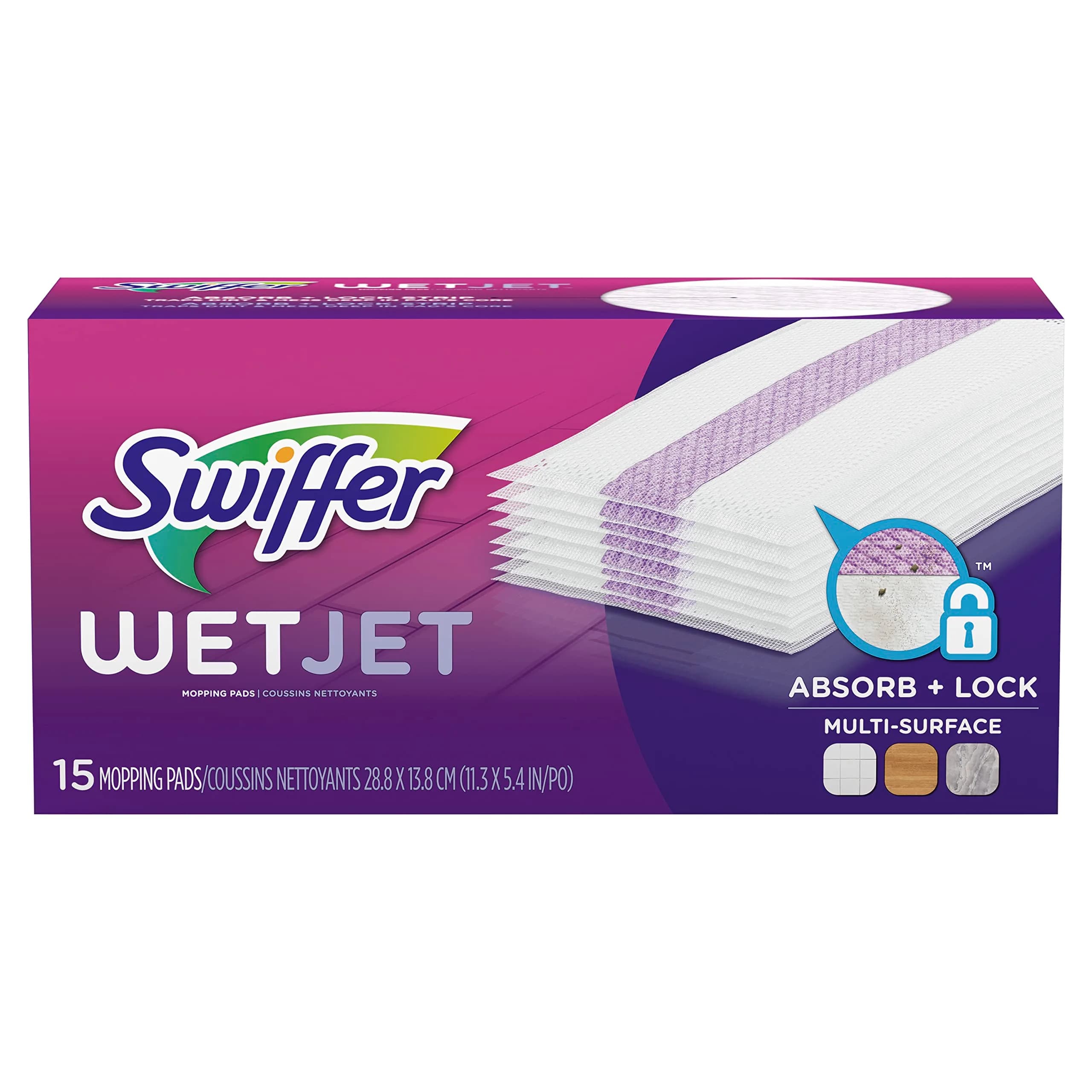 Swiffer WetJet Hardwood Floor Cleaner Spray Mop Pad Refill, Multi Surface, 15 Count | USA Imported Cleaning Agent - main product image