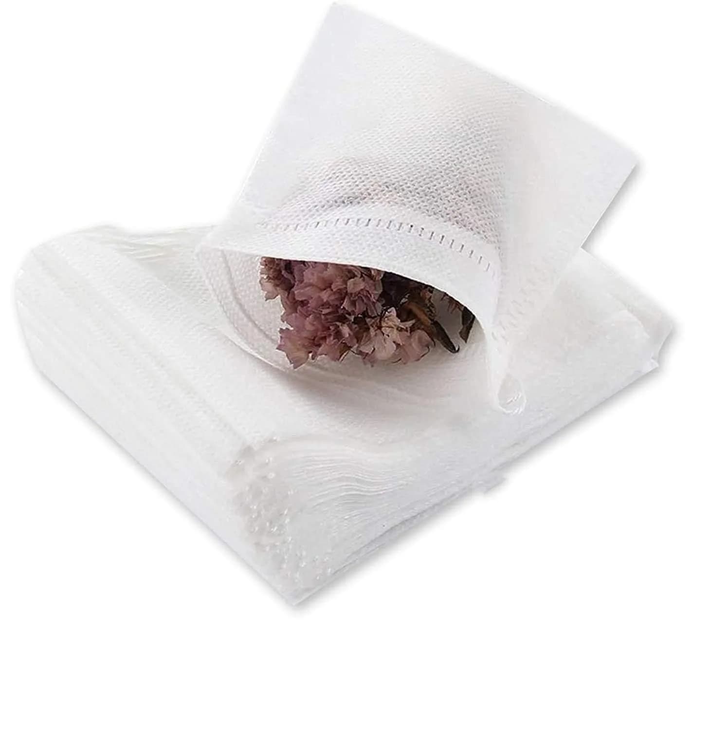 fenshine Disposable Tea Bags 200 pcs | Non-Woven Fabric, Drawstring, 7x9cm, Safe & Portable — White