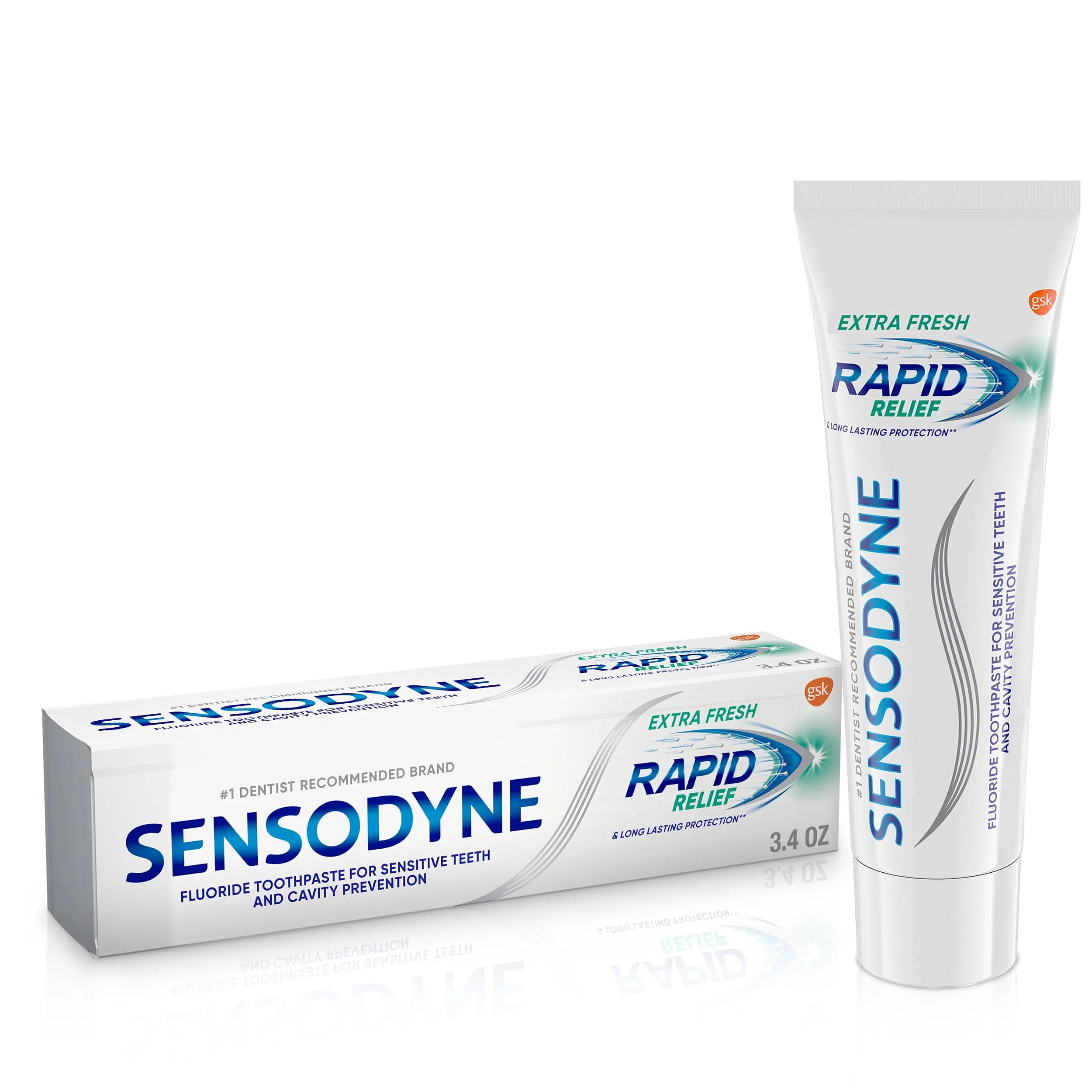 Sensodyne Rapid Relief Sensitive Toothpaste, Extra Fresh, 96.4g (3.4 oz) | Cavity Prevention & Sensitivity Treatment - main product image