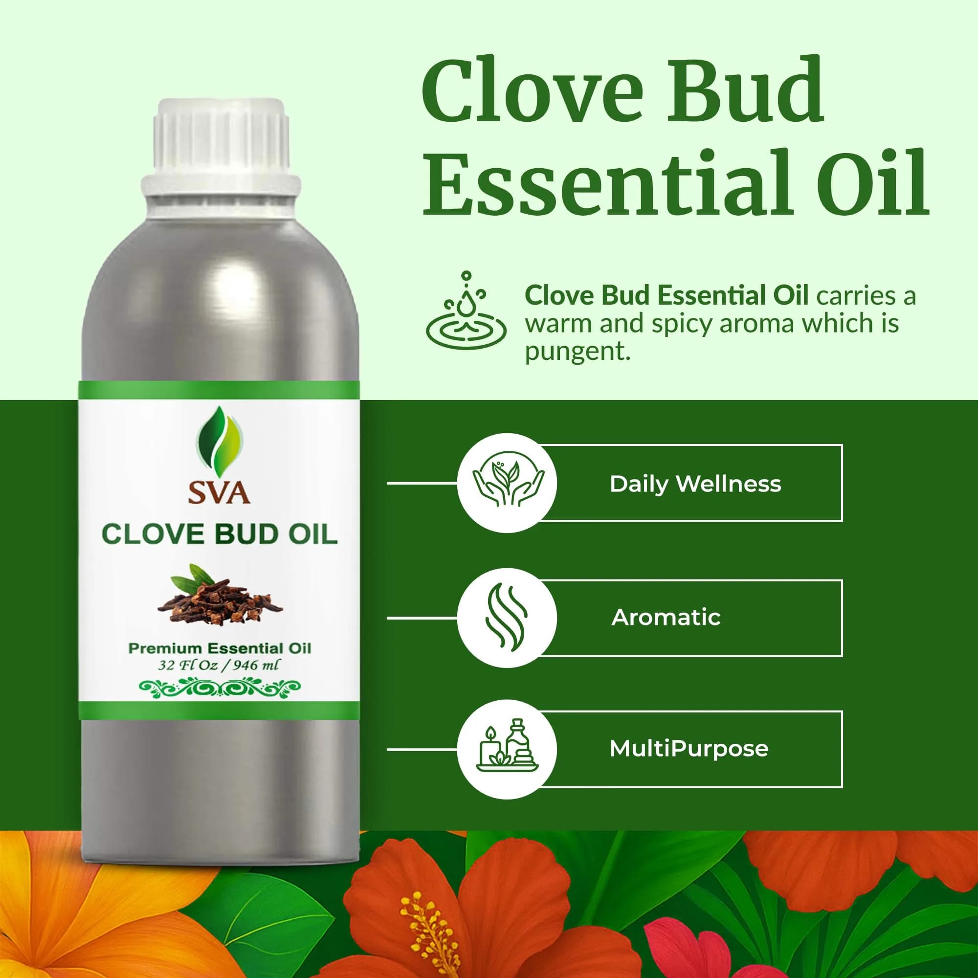 SVA ORGANICS Organic Clove Bud Essential Oil, 32 Fl Oz (946 ml) - Pure & Natural Steam Distilled - view 2