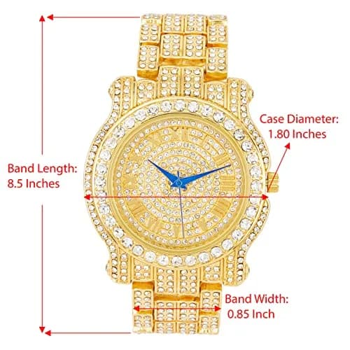 Charles Raymond Gold Watch | Hip Hop Bling Ed Out Men’s Wristwatch with Roman Numerals (8.5" Band) thumbnail 2