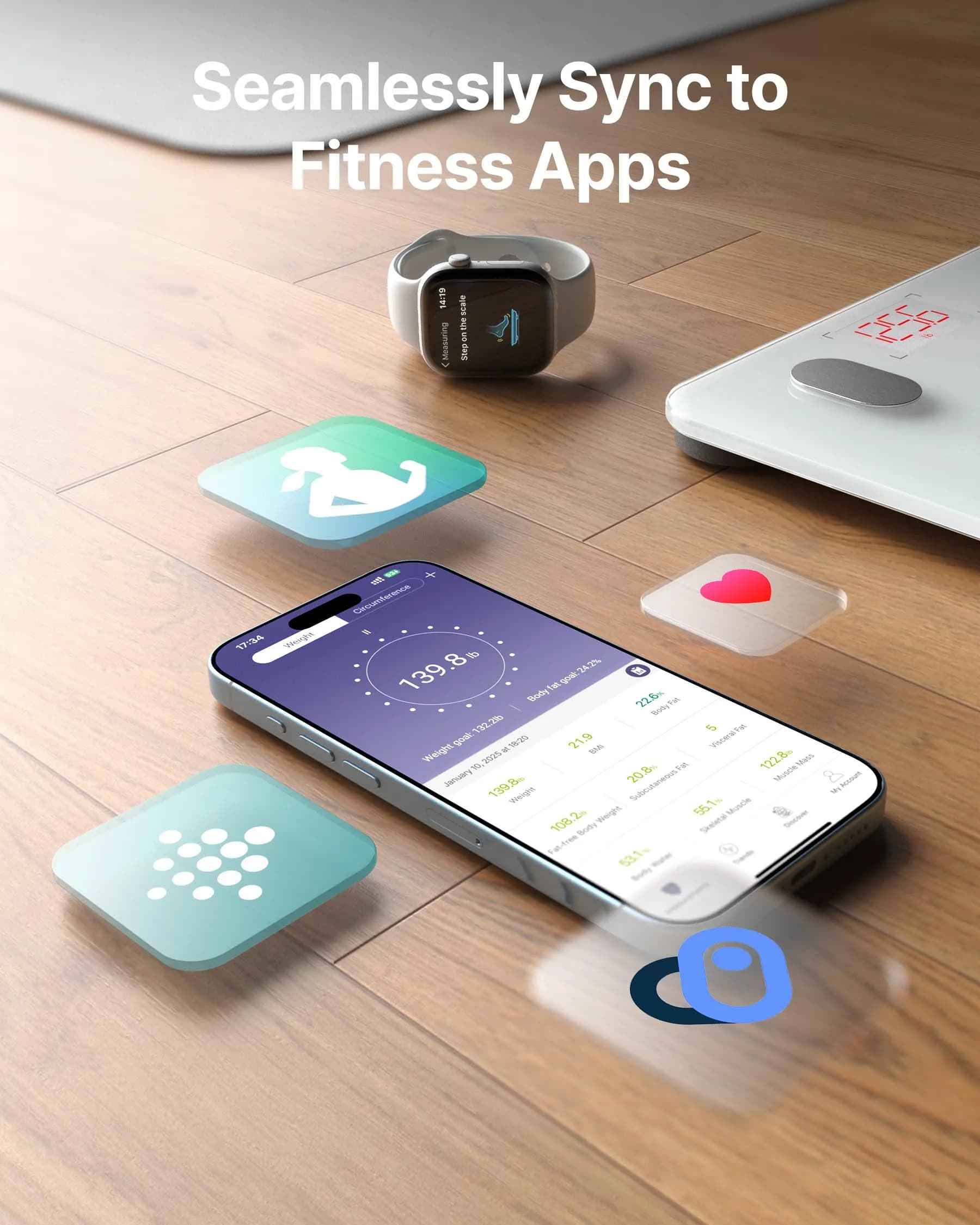 FITINDEX Smart Body Composition Scale 180kg (396lb) | Tracks 13 Metrics via Bluetooth - view 6