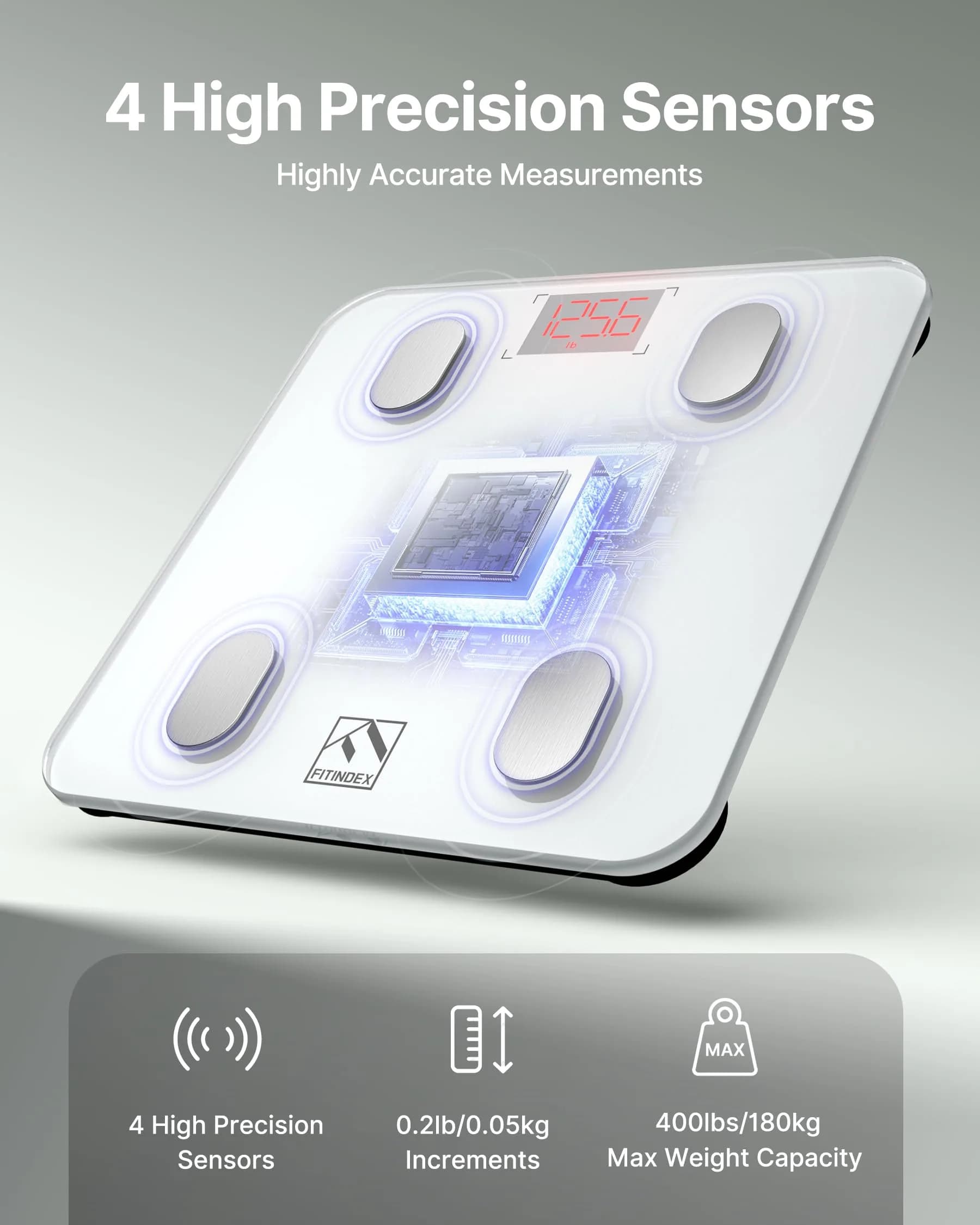 FITINDEX Smart Body Composition Scale 180kg (396lb) | Tracks 13 Metrics via Bluetooth - view 2