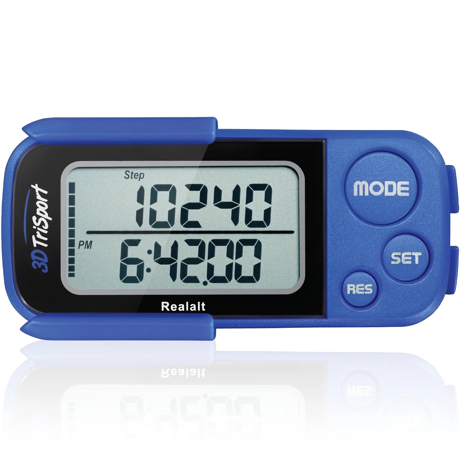 Realalt 3DTriSport 3D Pedometer with Clip & Strap, Accurate Step Counter 7.8cm (3") | Tracks Steps, Distance, Calories - main product image