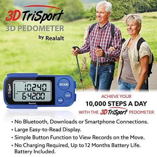 Realalt 3DTriSport 3D Pedometer with Clip & Strap, Accurate Step Counter 7.8cm (3") | Tracks Steps, Distance, Calories thumbnail 6