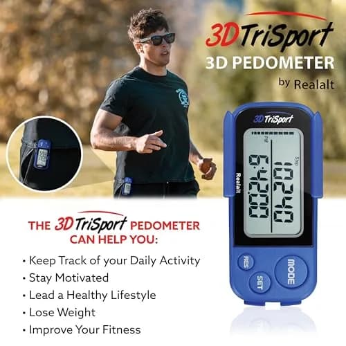 Realalt 3DTriSport 3D Pedometer with Clip & Strap, Accurate Step Counter 7.8cm (3") | Tracks Steps, Distance, Calories thumbnail 3