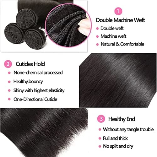 Angie Queen Human Hair Bundles Straight 16 Inch | 100% Unprocessed Brazilian Virgin Hair Extensions thumbnail 5