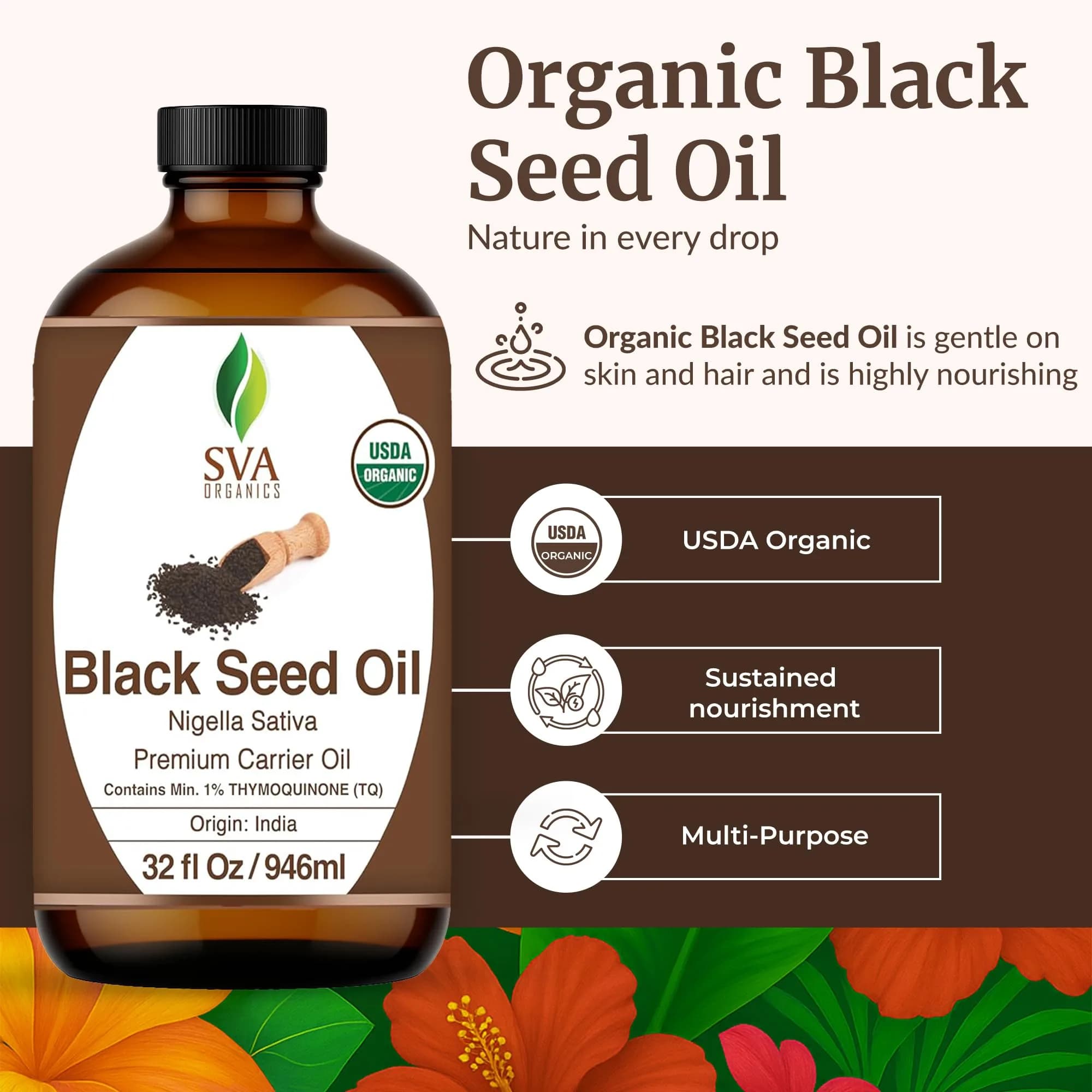 SVA ORGANICS Black Seed Carrier Oil, 32 Fl Oz (946 ml) - Pure & Natural - view 2