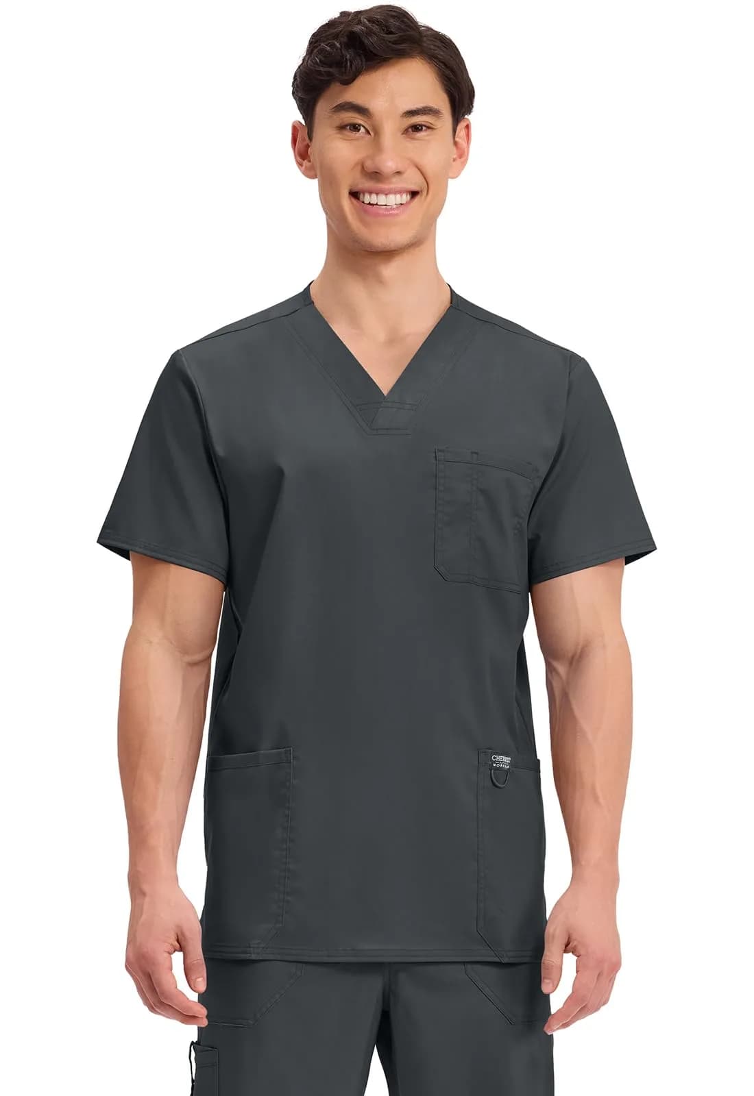 Cherokee WW Revolution V-Neck Scrub Top for Men with 3 Pockets Grape | Professional Medical Uniform — Black / X-Large