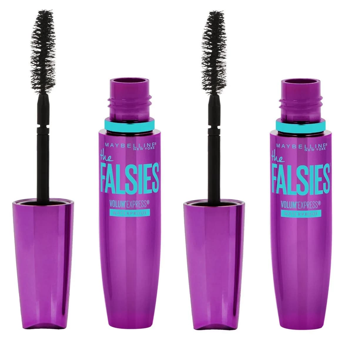 Maybelline Volum' Express Falsies Waterproof Mascara 0.25 Fl Oz (Pack of 2) | 8x Volume, Waterproof, Suitable for Contact Lenses — VERY BLACK
