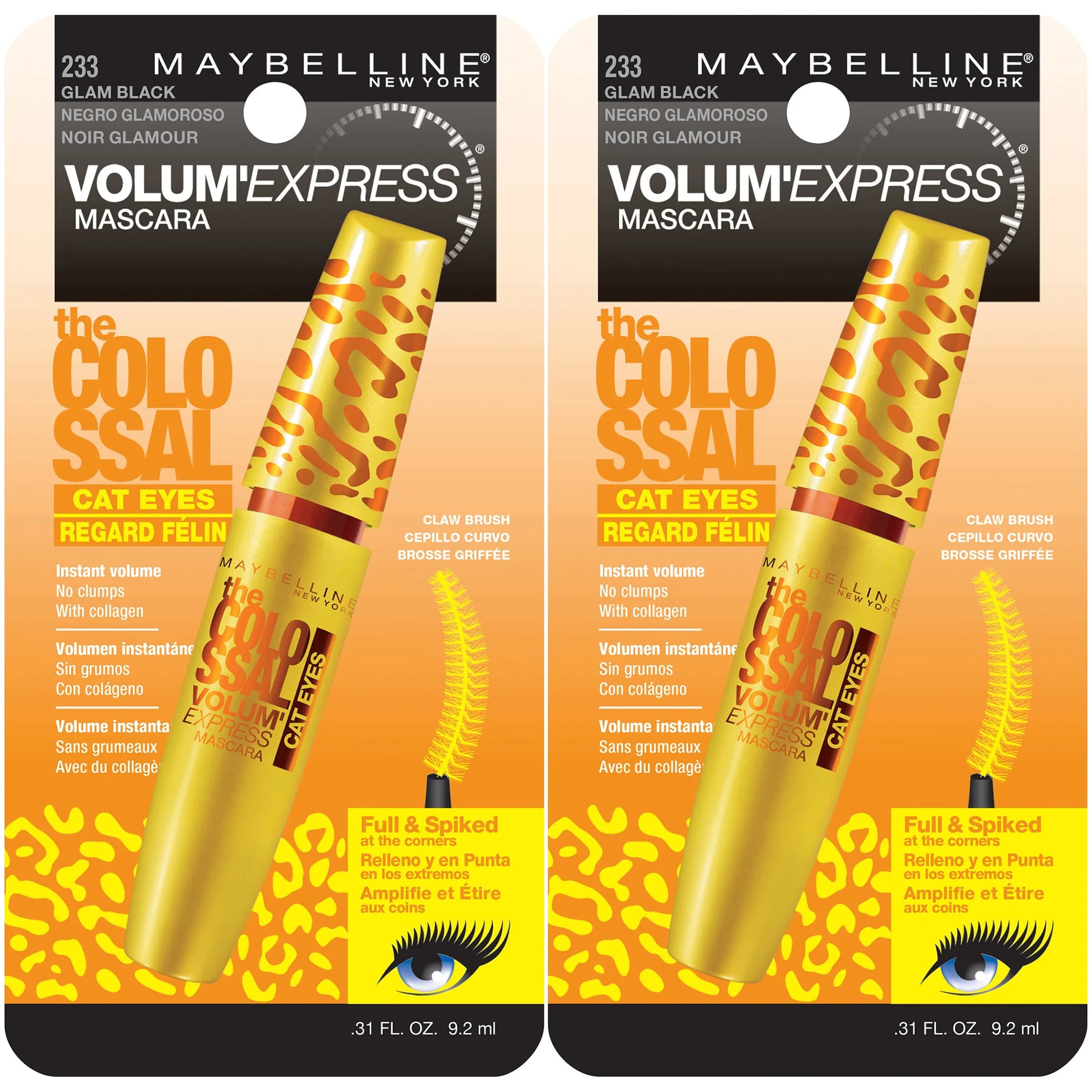 Maybelline New York Volume Express Colossal Cat Eyes Mascara, Glam Black, 9.17ml (0.31 Fl Oz) | Ophthalmologist Tested — 0.01 Fl Oz