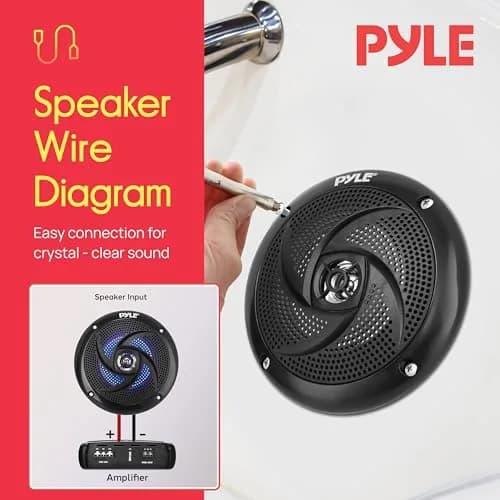 Pyle Waterproof Rated Marine Speakers 4'' 2-Way 100W Pair | Weather-Resistant Outdoor Audio Stereo Sound System with Blue LED Lights thumbnail 4