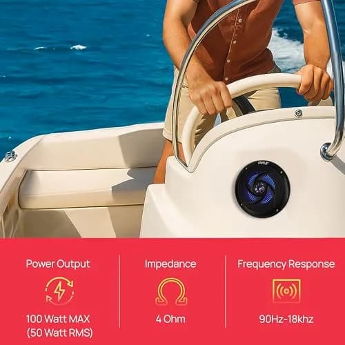 Pyle Waterproof Rated Marine Speakers 4'' 2-Way 100W Pair | Weather-Resistant Outdoor Audio Stereo Sound System with Blue LED Lights thumbnail 5