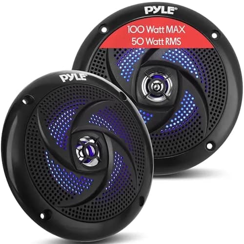 Pyle Waterproof Rated Marine Speakers 4'' 2-Way 100W Pair | Weather-Resistant Outdoor Audio Stereo Sound System with Blue LED Lights thumbnail 1