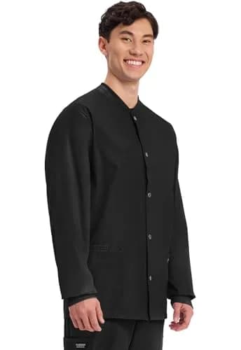 Cherokee Men’s Medical Scrub Jacket Ww360 | Professional Long Sleeve, Snap Front, Black, Size Large thumbnail 5