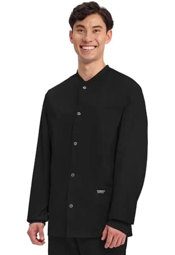 Cherokee Men’s Medical Scrub Jacket Ww360 | Professional Long Sleeve, Snap Front, Black, Size Large thumbnail 2