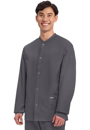 Cherokee WW Professionals Scrub Jacket for Men Snap Front | Long Sleeve, Stretch Fabric, Professional Fit thumbnail 2