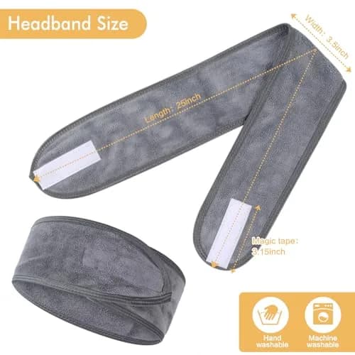 SINLAND Adjustable Spa Facial Headband 3 Pack Grey | Soft Terry Cloth for Face Washing & Makeup thumbnail 6