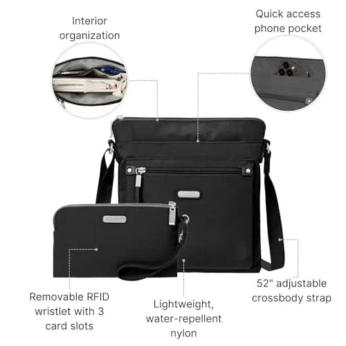 Baggallini Go Bagg with RFID Wristlet - Lightweight Travel Purse Crossbody Bag for Women thumbnail 5
