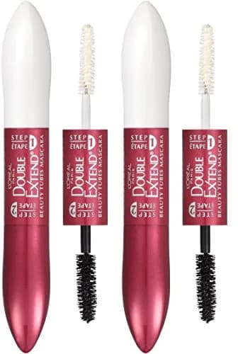L'Oreal Paris Double Extend Tubing Mascara, Lengthening 2 Step Mascara, Blackest Black, 2x6.35ml (0.43 Fl Oz Total) | Smudge-Proof thumbnail 1