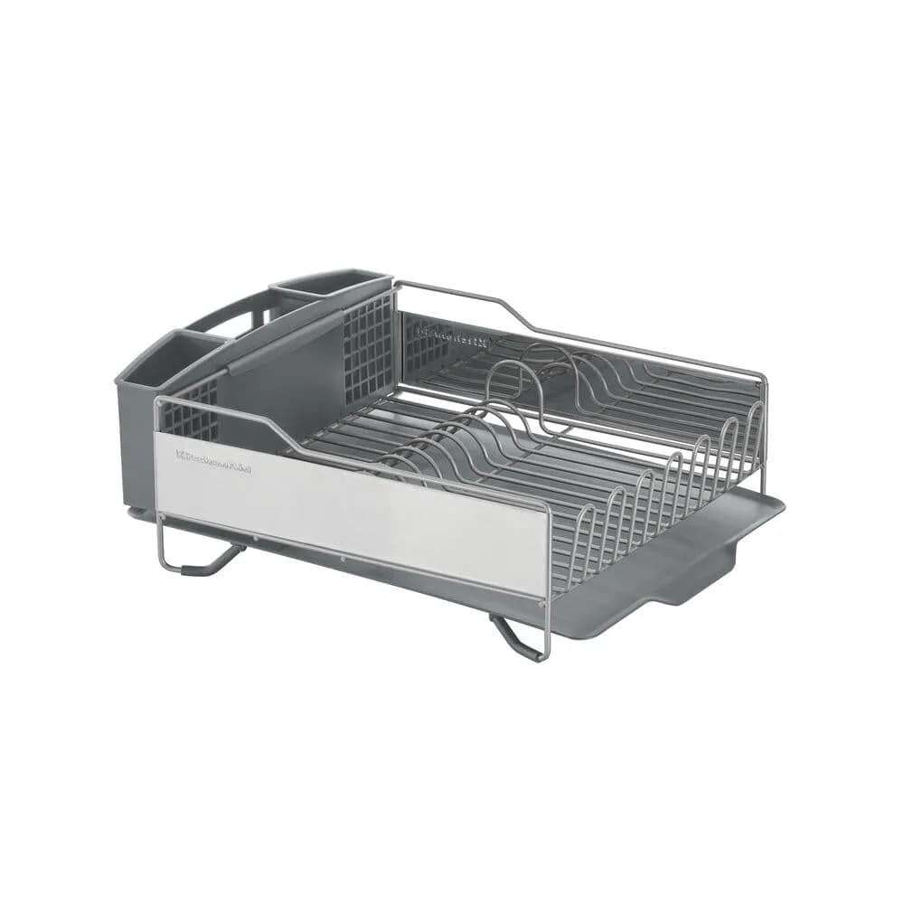 KitchenAid Large Capacity Full Size Rust Resistant Dish Rack with Angled Drain Board and Removable Flatware Caddy, Light Grey | 52.07 cm (20.47 in) Wide - view 6
