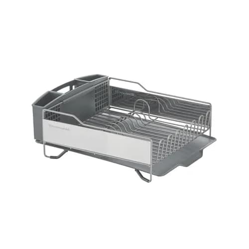 KitchenAid Large Capacity Full Size Rust Resistant Dish Rack with Angled Drain Board and Removable Flatware Caddy, Light Grey | 52.07 cm (20.47 in) Wide thumbnail 6