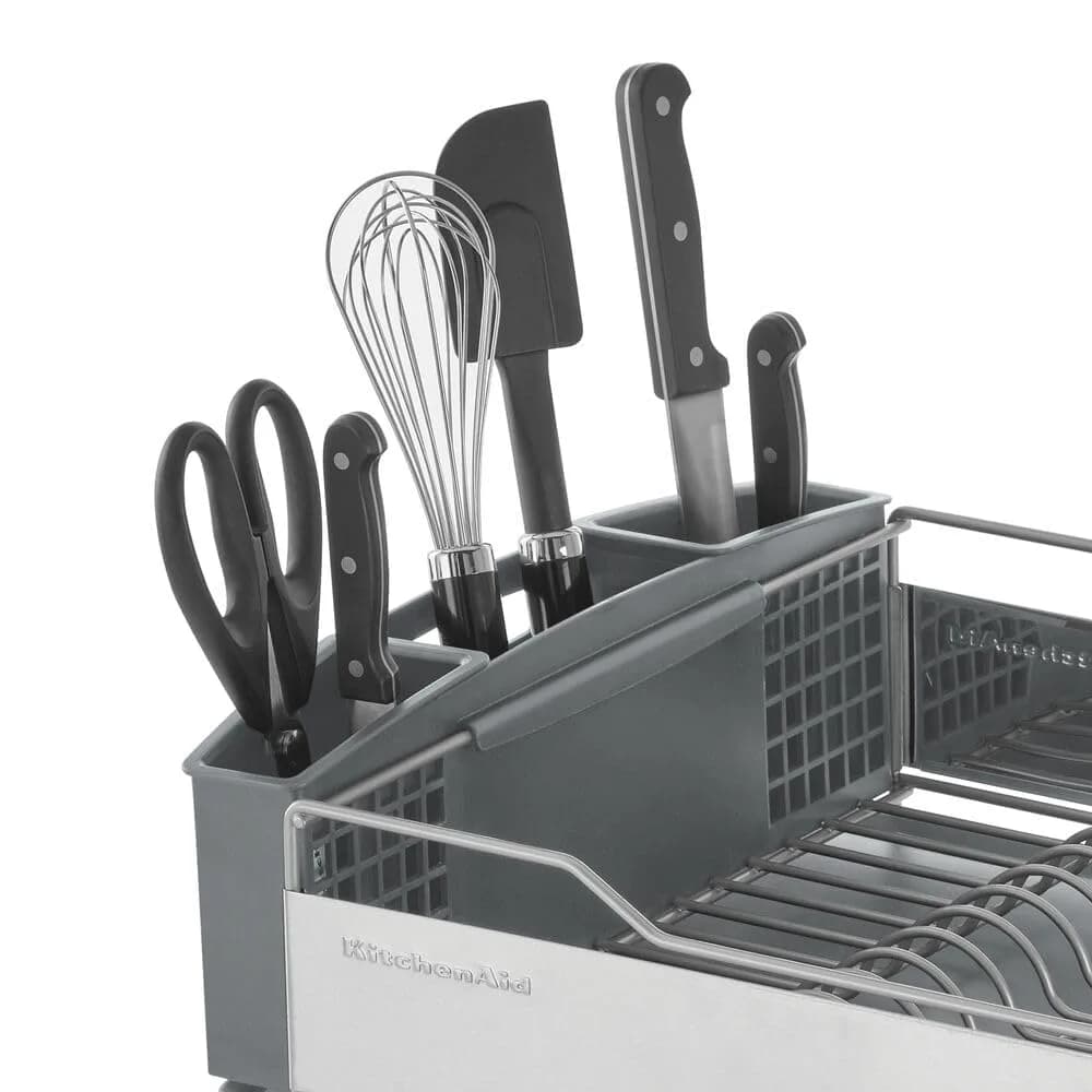 KitchenAid Large Capacity Full Size Rust Resistant Dish Rack with Angled Drain Board and Removable Flatware Caddy, Light Grey | 52.07 cm (20.47 in) Wide - view 7